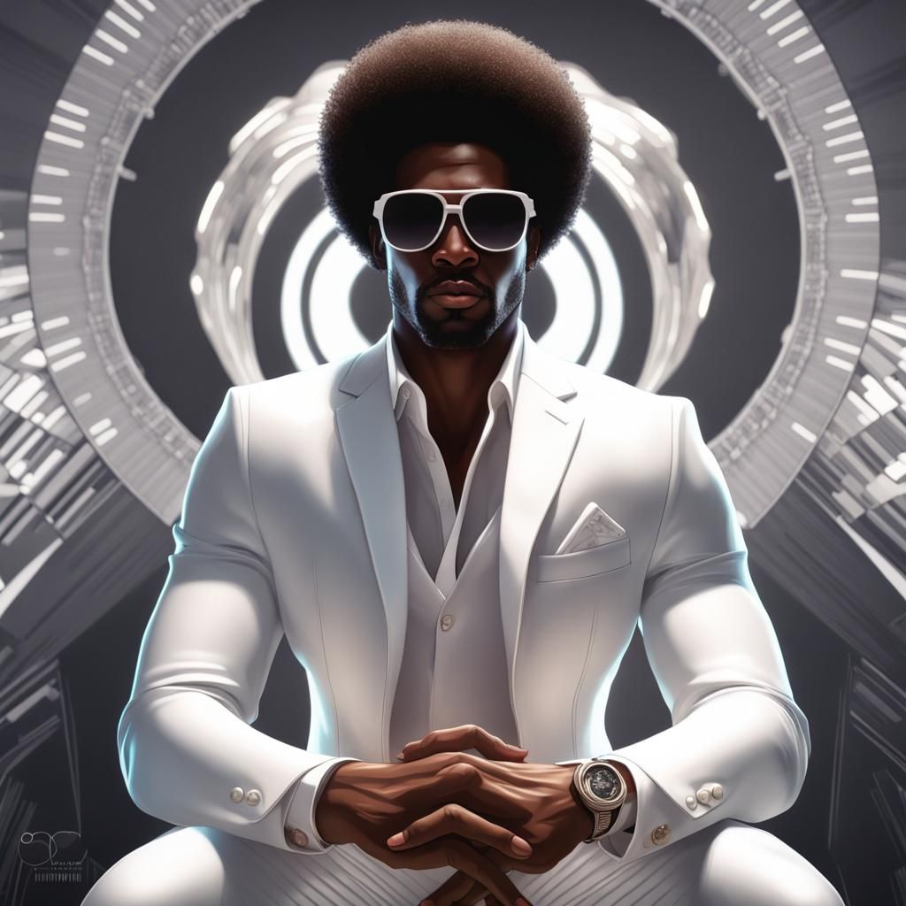 Stylish Portrait of Black Man in White Suit