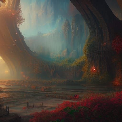 Fantastical Detailed Matte Painting in Deep Color