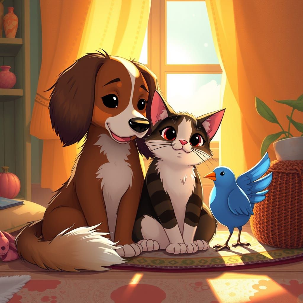 Whimsical Friends in a Cozy Scene