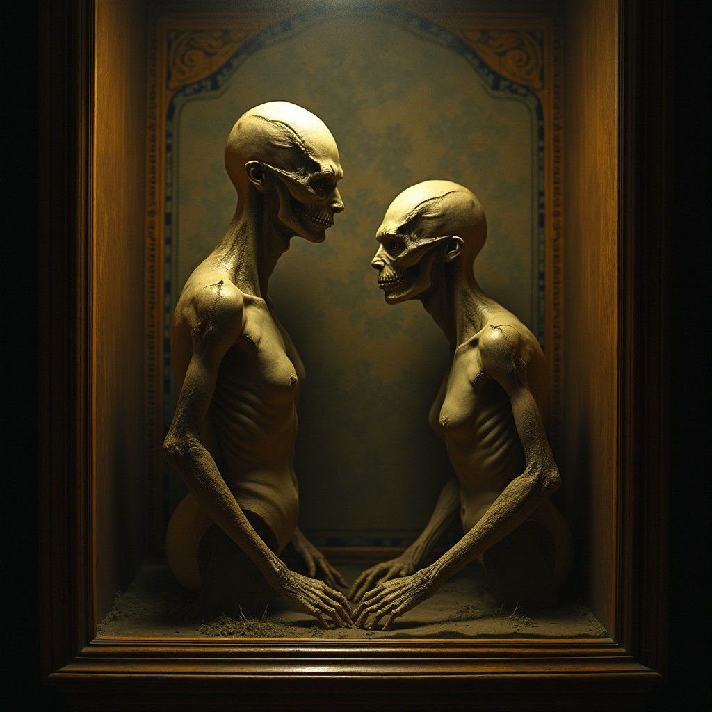 Eerie Taxidermied Humans in Victorian Cabinet of Curiosities