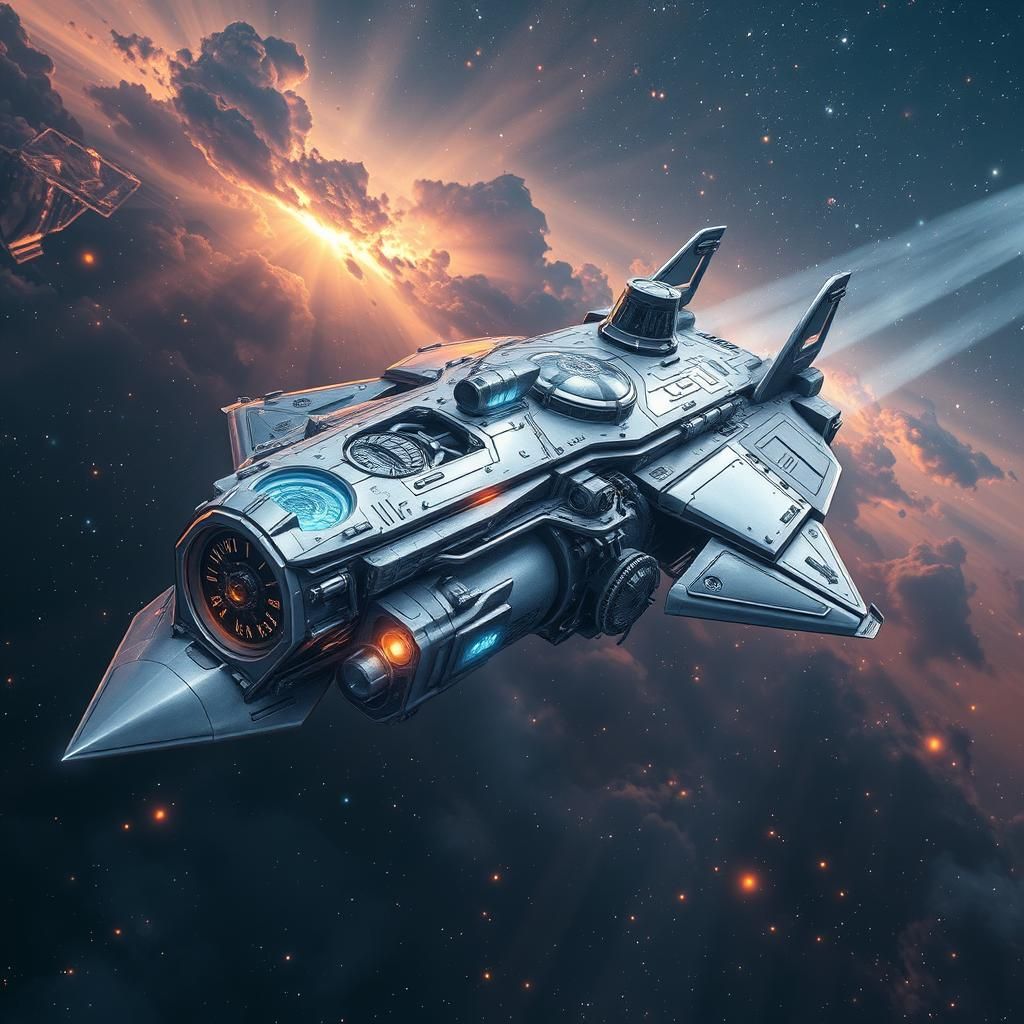 Temporal Trawler Navigates Cosmic Winds in Sci-Fi Style