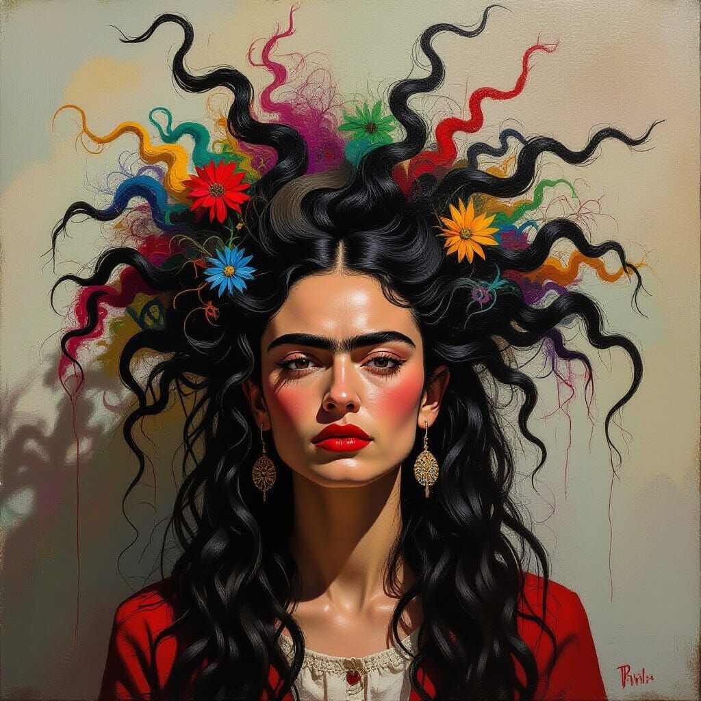 Surrealist Portrait of Woman With Chaotic, Disheveled Hair