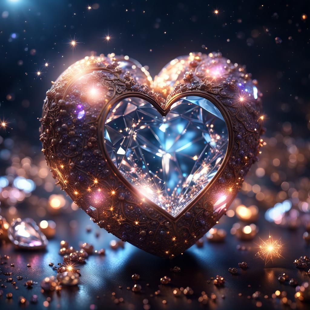 Crystalline Heart with Fairy Gems in Space