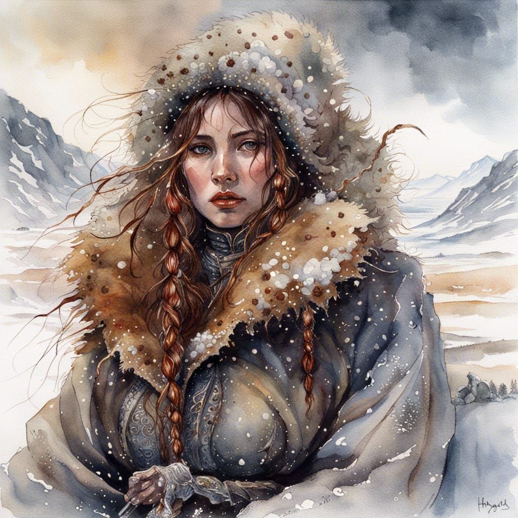 Woolly Mammoth in Tundra Watercolor Art