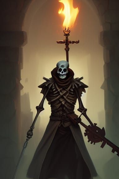 Fiery Key Held by Dungeon Skeleton