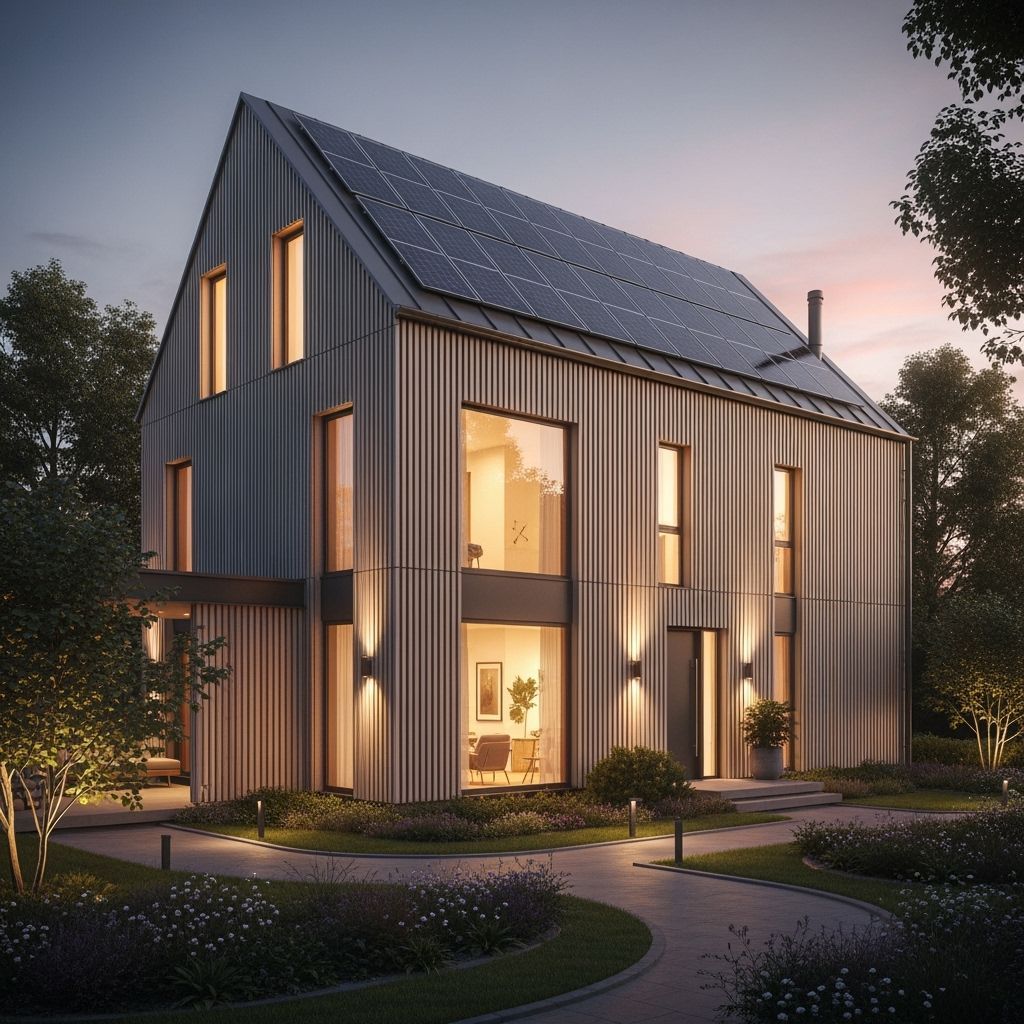 Modern House with Solar Panels in Digital Matte Painting