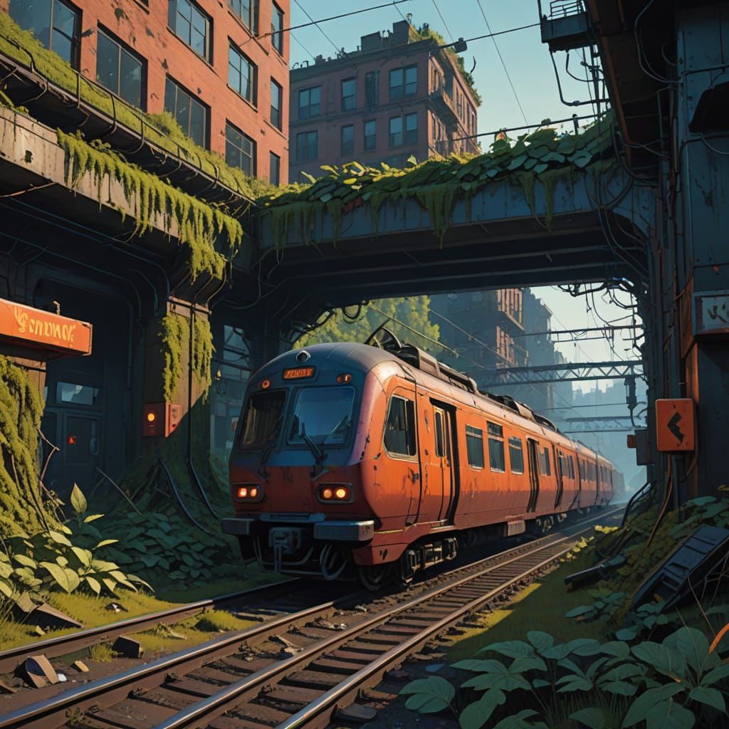 Post-Apocalyptic Subway Station in Ruined Cityscape