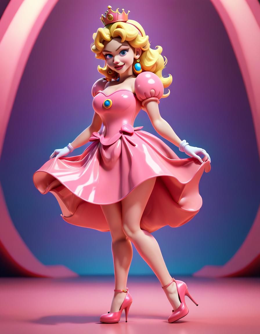 Princess Peach in Latex Dress: 3D Digital Art