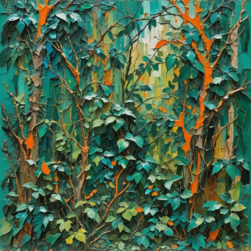 Jungle Temple: Abstract Expressionism in Vibrant Impasto