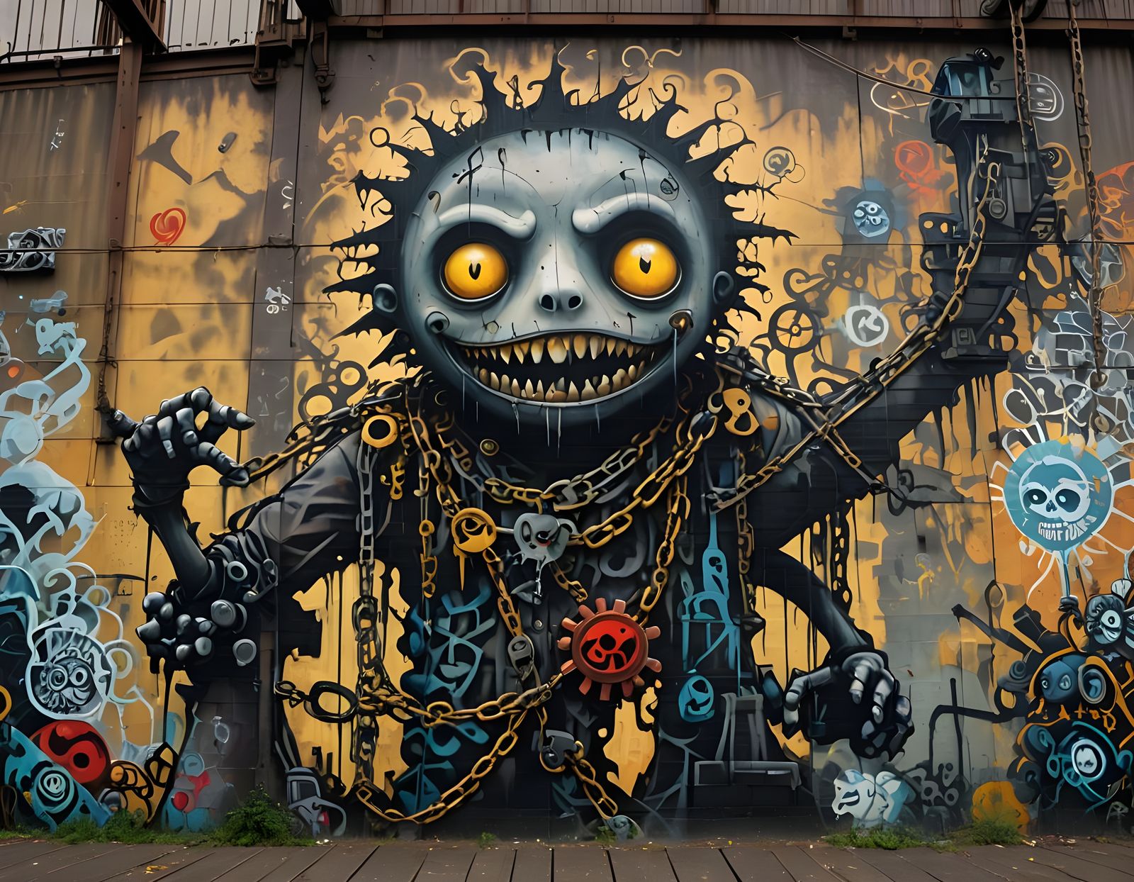 Graffiti Mural Depicting Freedom in Chiaroscuro Style