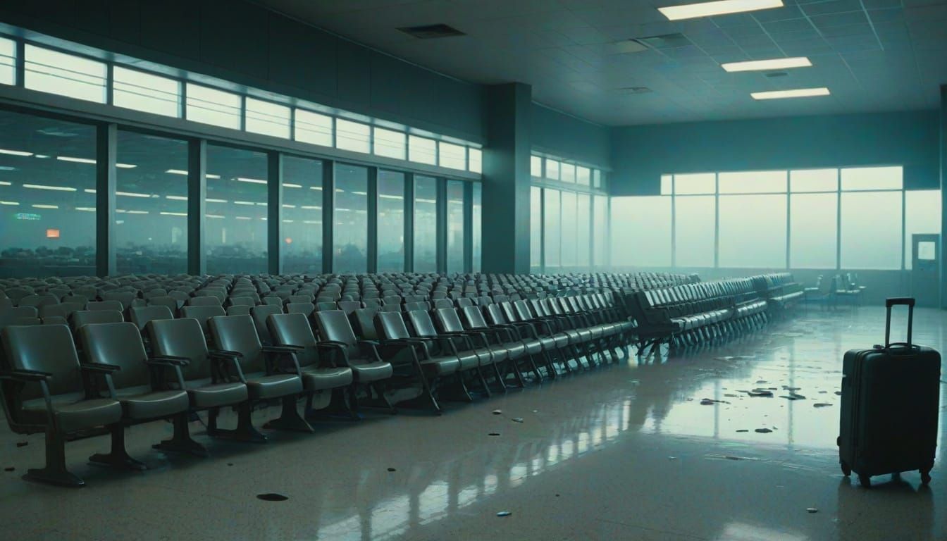 Surreal Abandoned Airport Terminal in Cinematic Analog Style