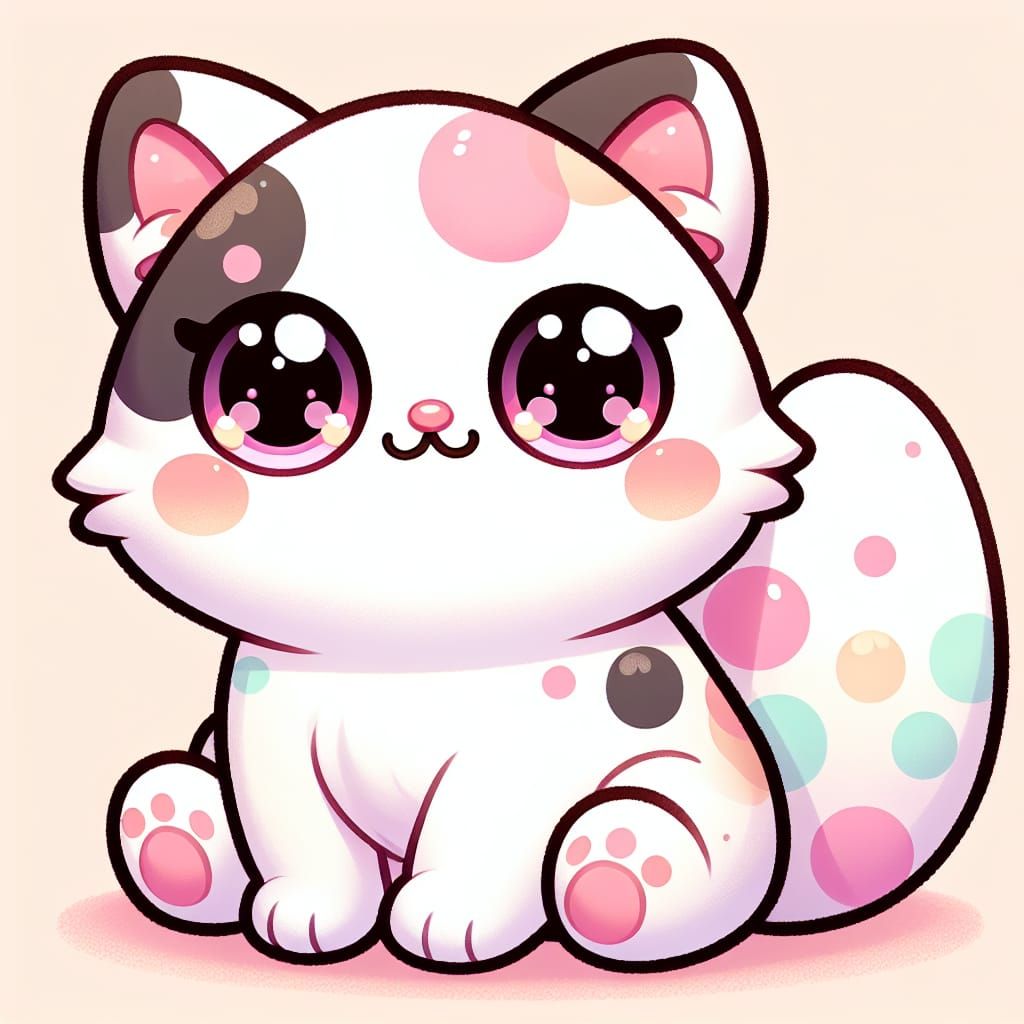 Cute Cartoon Cat with Pastel Patchwork Fur