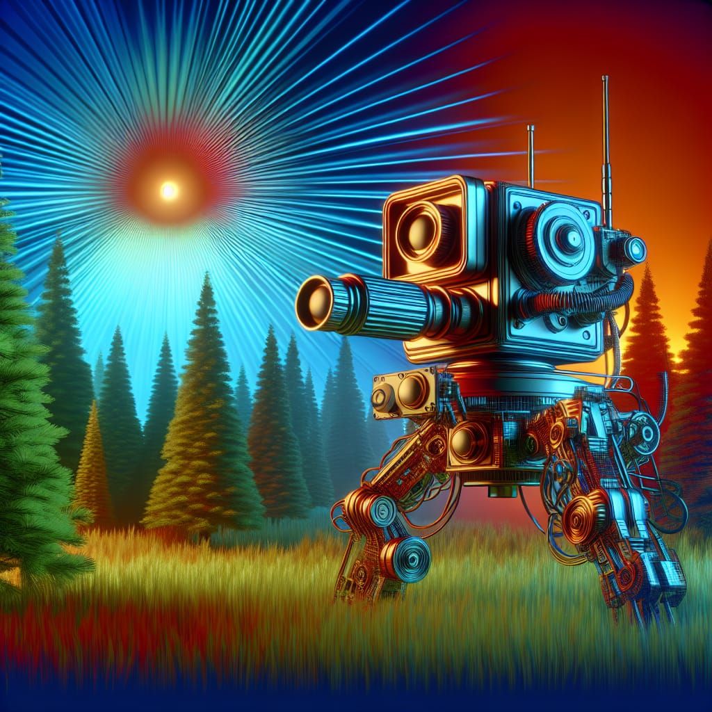 3D Firefighting Robot in Forest, Digital Art