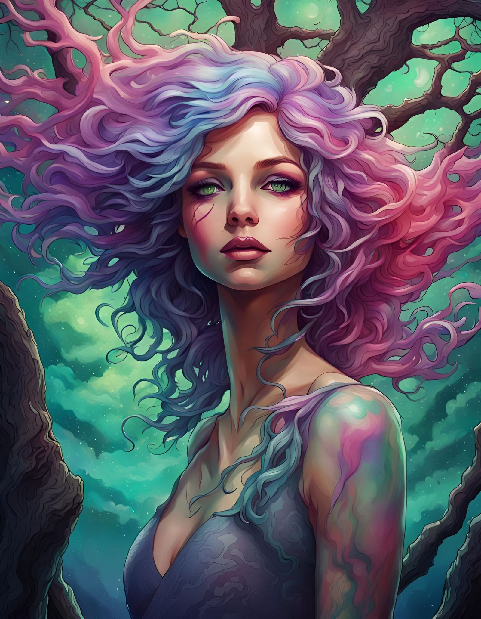 Beautiful Girl with Multicolored Hair