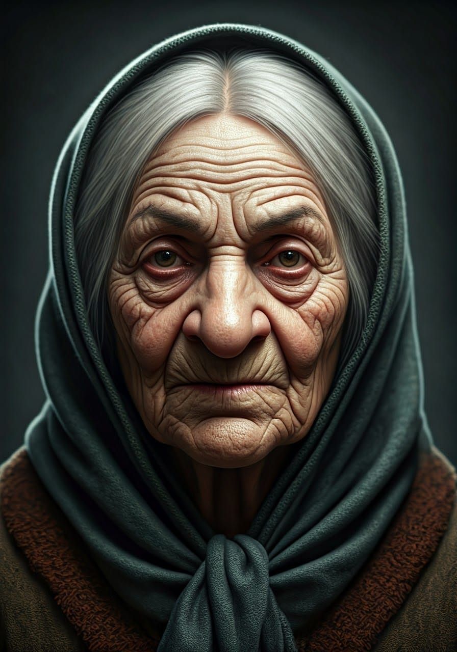 Photorealistic Portrait of an Elderly Hag with Mole