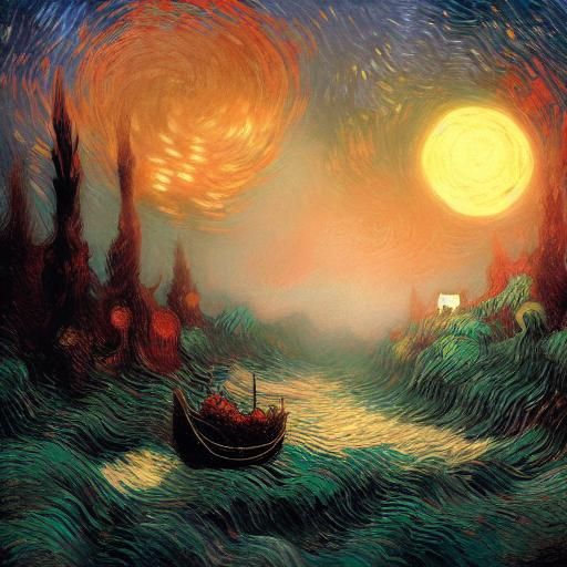 Mythological Moon in Gloomy, Patchwork Illustration