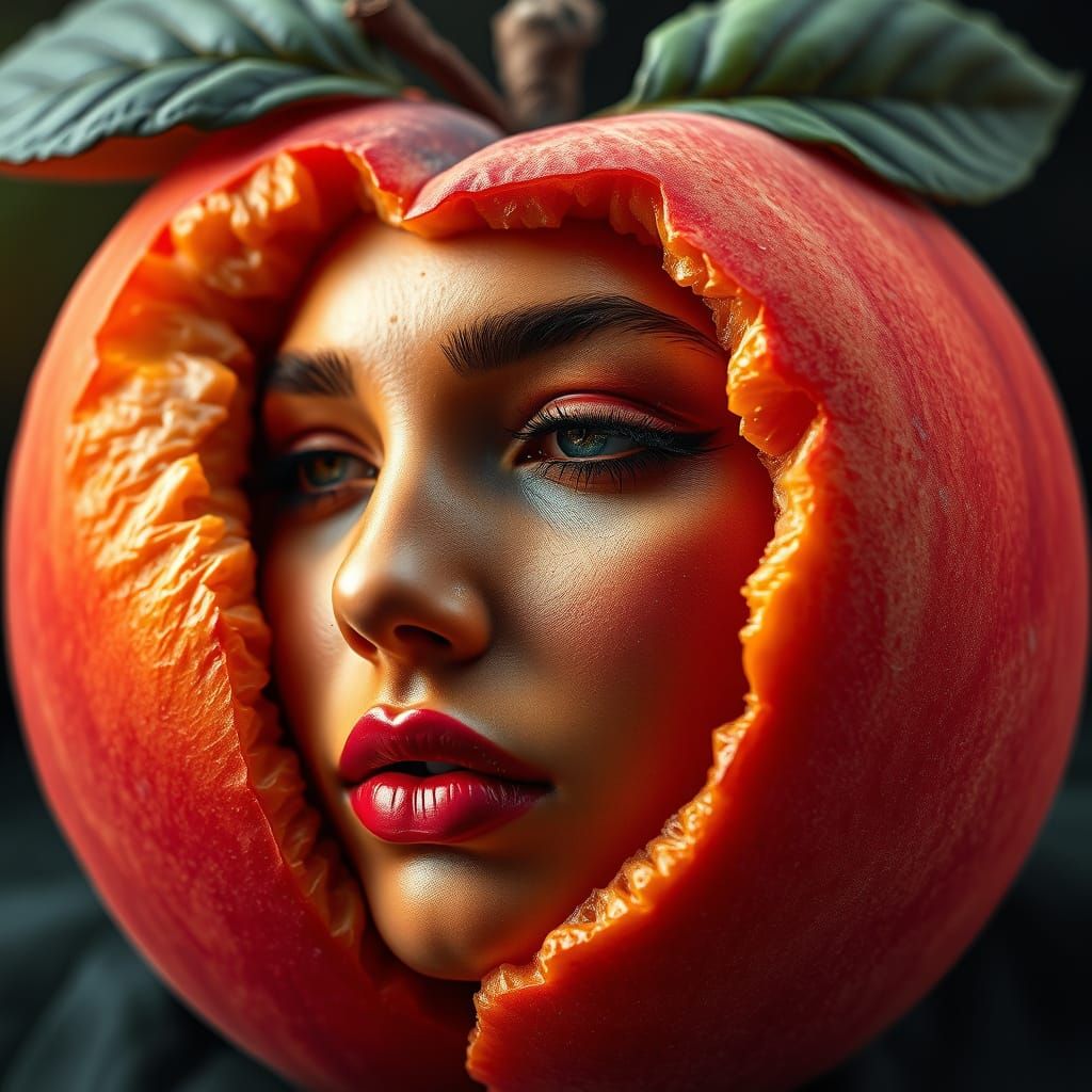 Beauty Goddess Emerging from a Peach