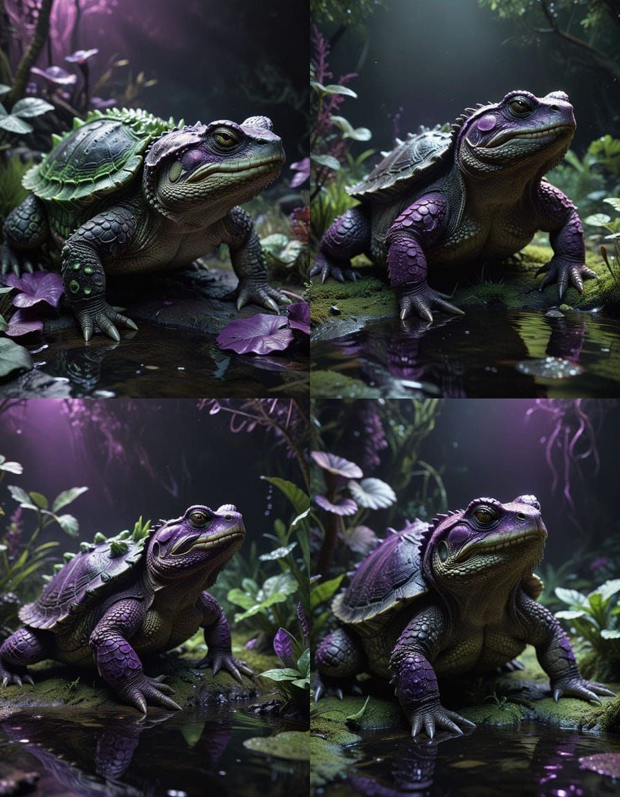 Fantastical Amphibian Hybrid in Deep, Vibrant Colors