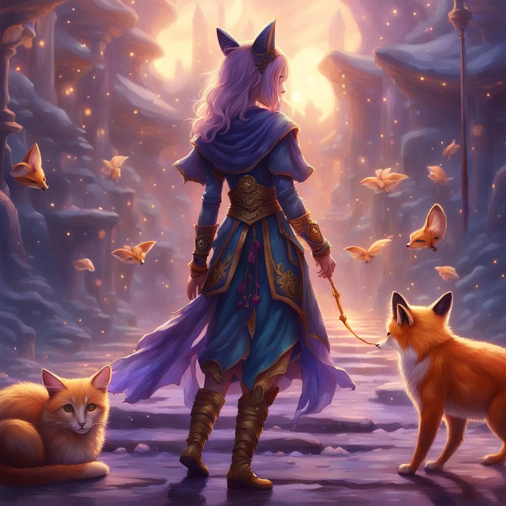 Fantasy Girl with Cat Ears Holding Hands