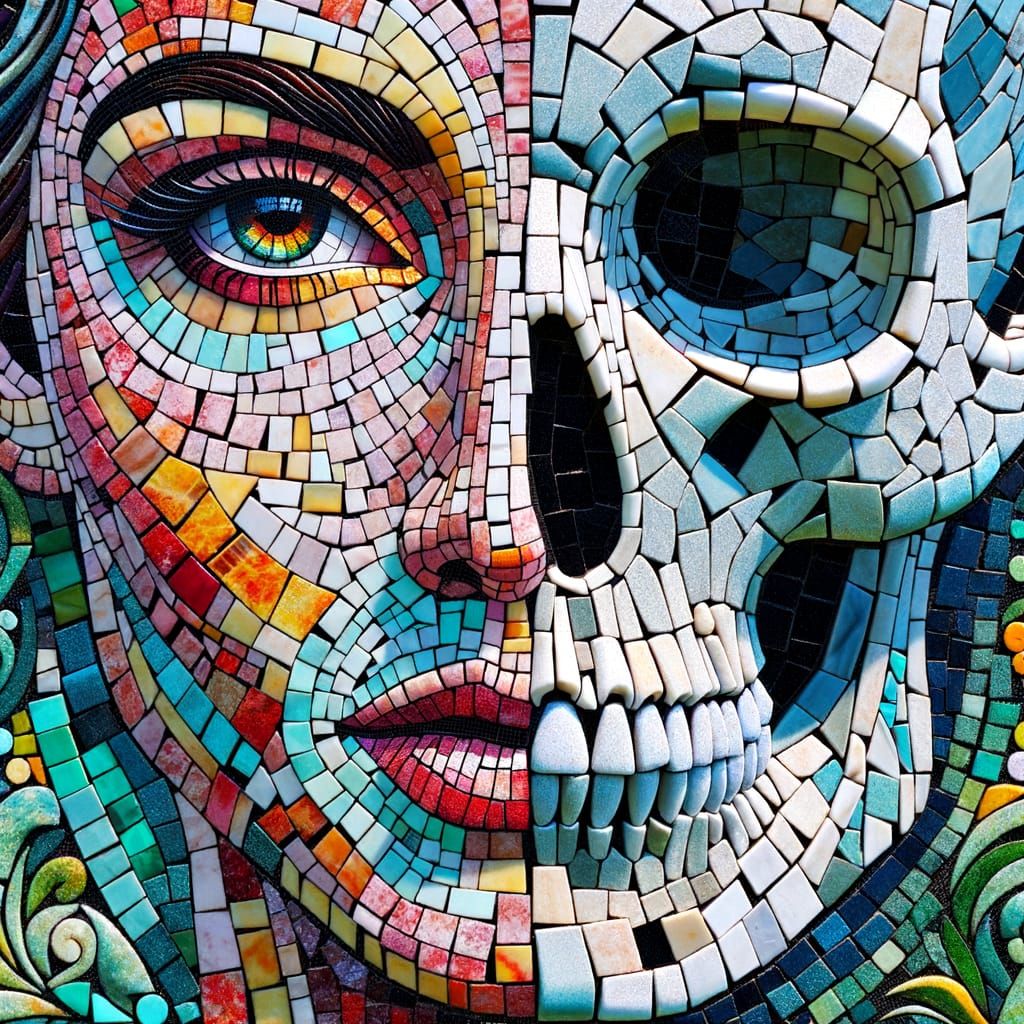 Mosaic Art of Beautiful Skull Woman