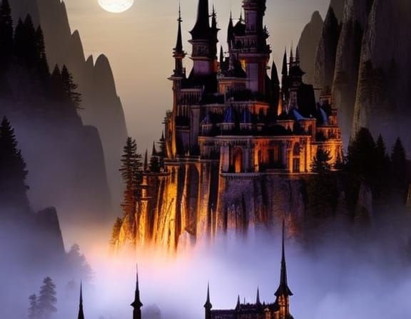Fantasy Castle in Moonlight: Digital Gothic Painting