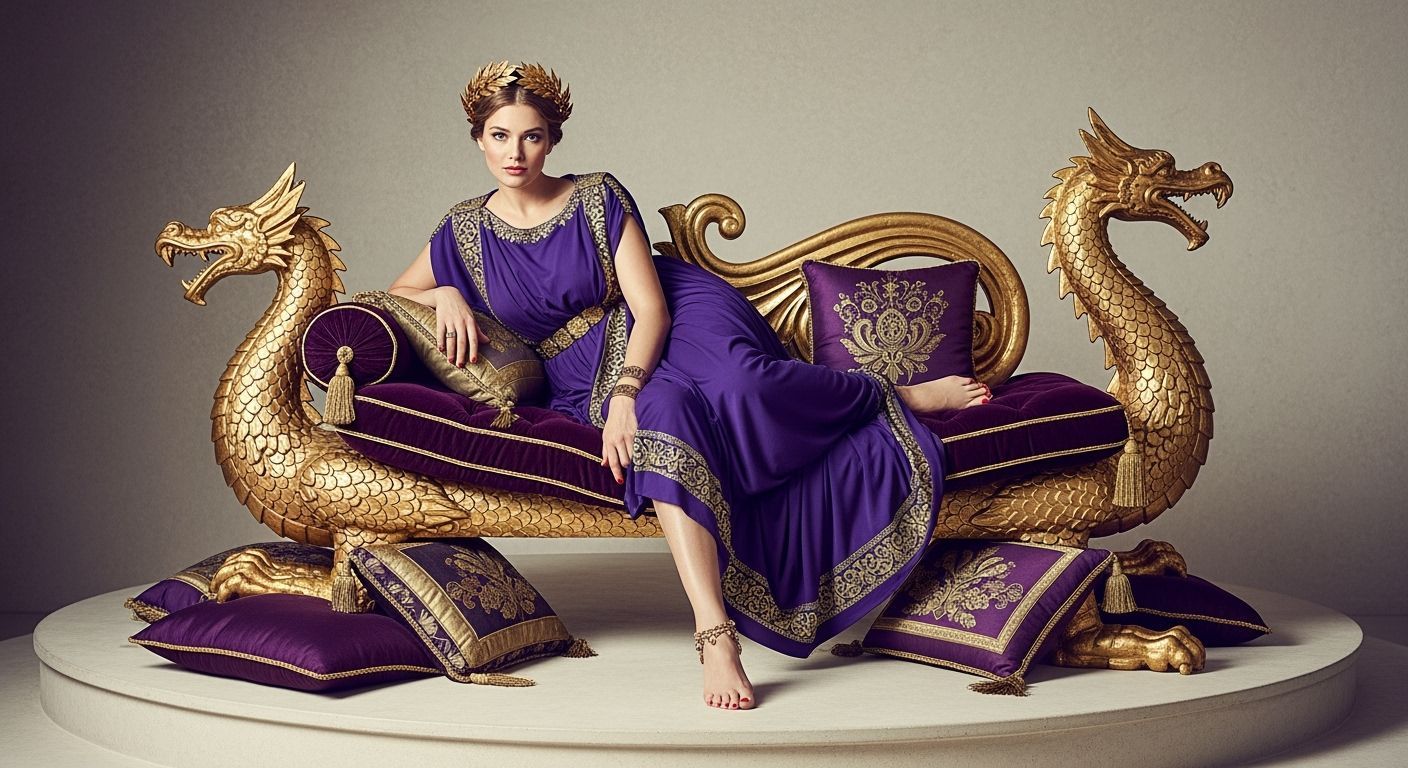Roman Empress Lounging on Dragon Chaise Longue, Professional...