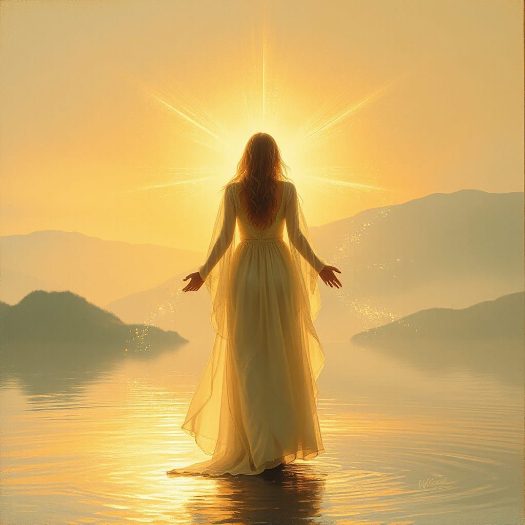 Ethereal Golden Light Emanates Inner Peace and Serene Landsc...