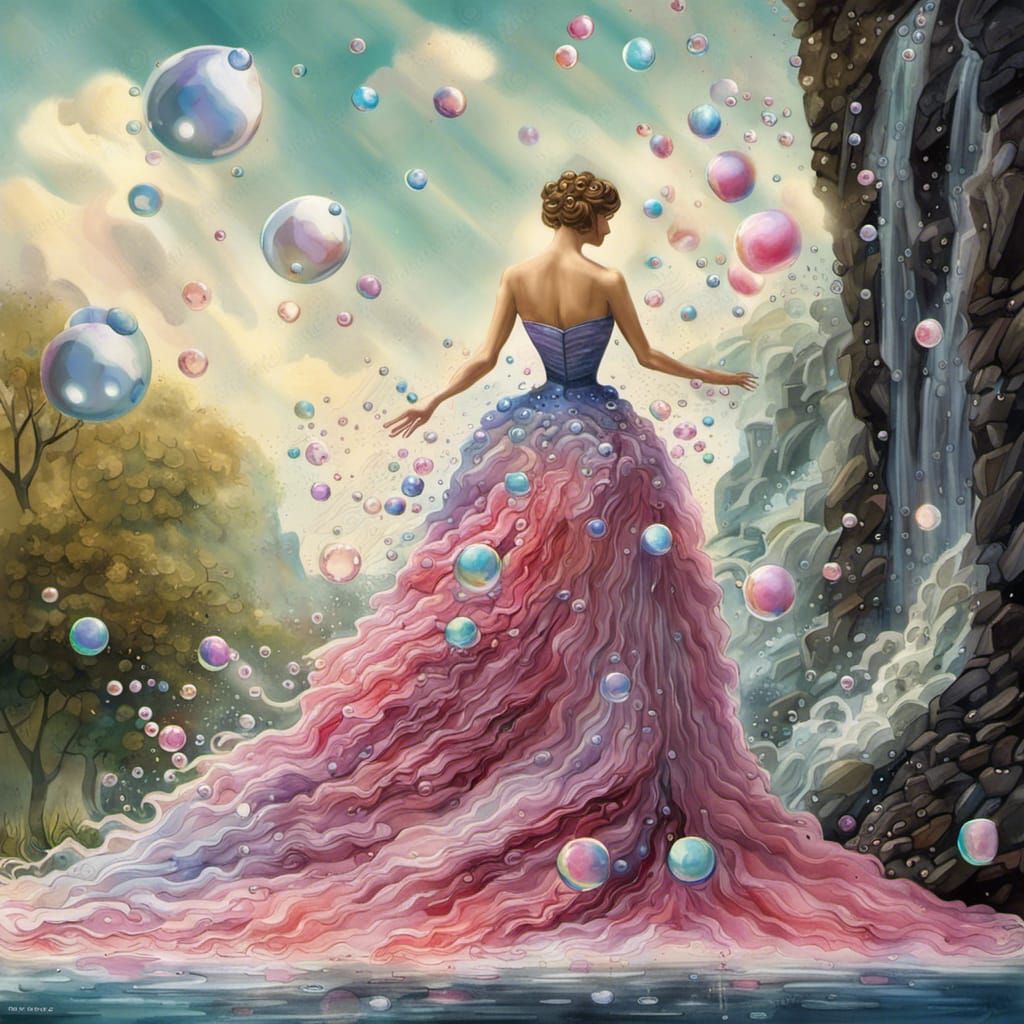 Bubble Waterfall Gown in Soft Pastels