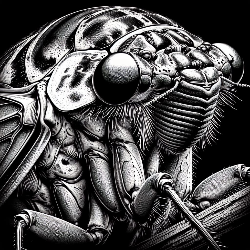 Cicada Portrait in Black and White Vector Style