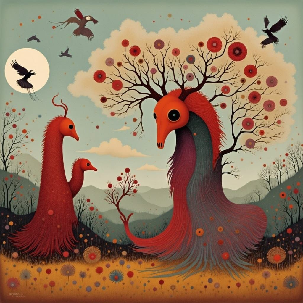 Surreal Landscape with Mysterious Figures