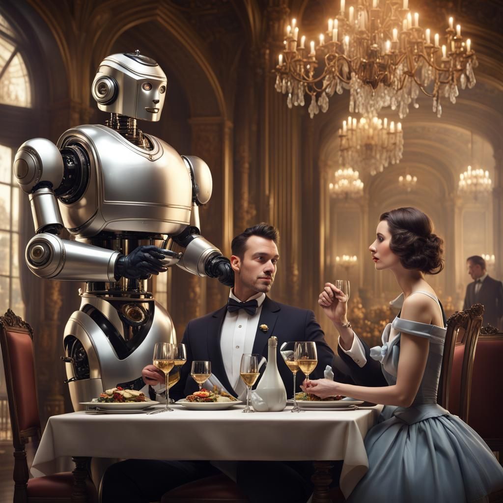 Robot Butler Serves Dinner in Baronial Hall