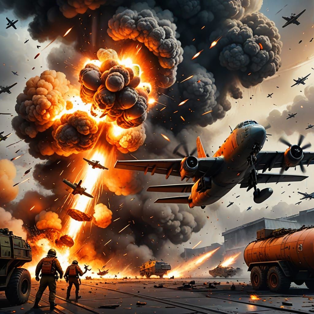 Artillery Bombards Cargo Plane in Fiery Aerial Combat