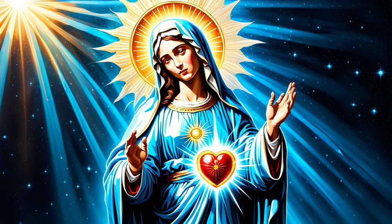 Mother Mary with Sacred Heart and Bioluminescence