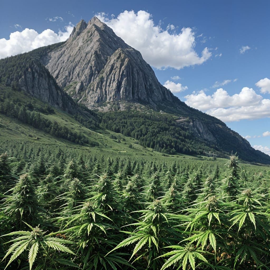 Mountain Landscape with Verdant Marijuana Growth
