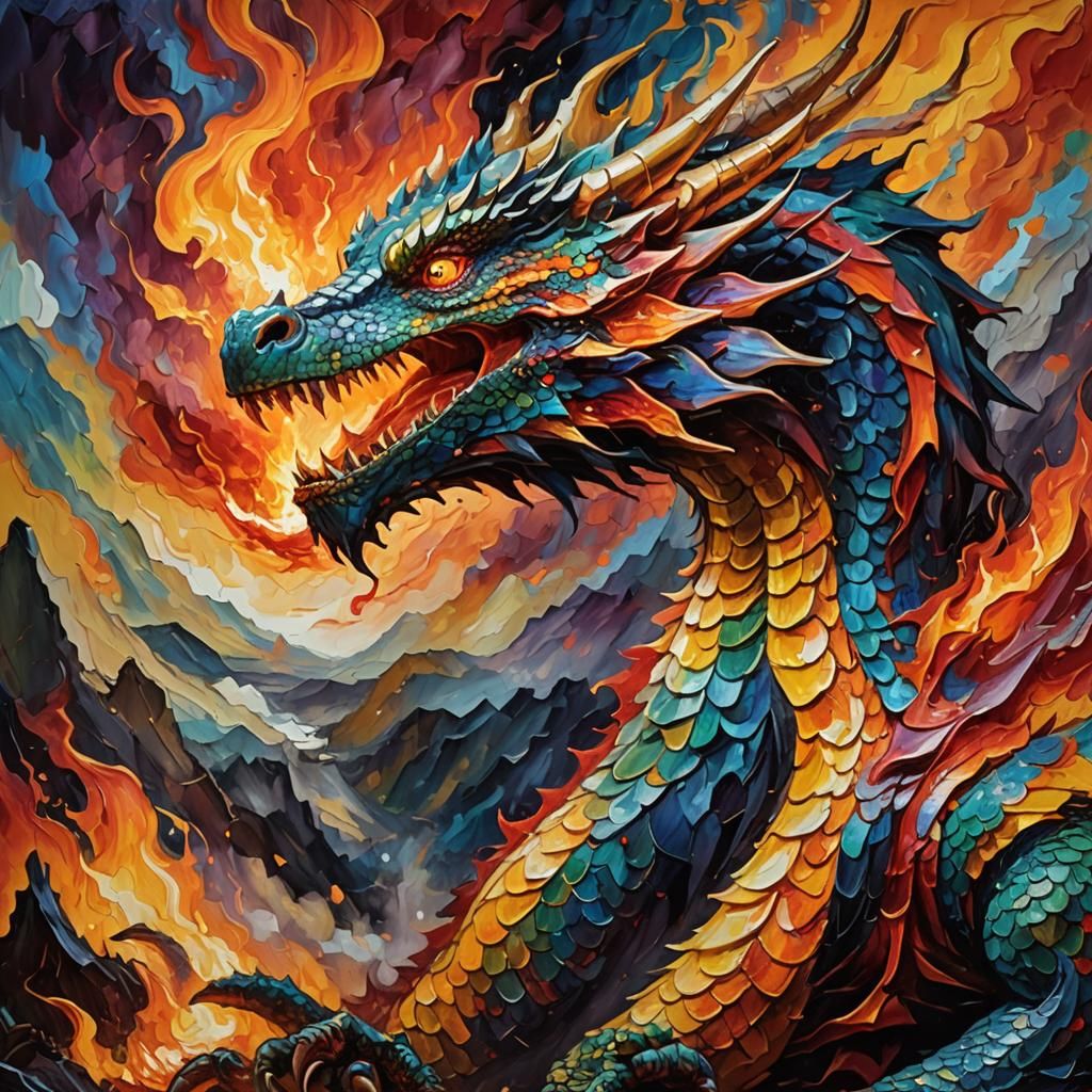 Expressionist Dragon in Oil Painting Style