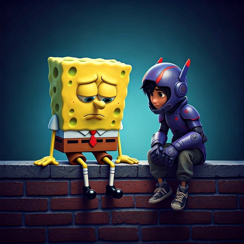 SpongeBob Confides in Hiro: a Pixar-Style Scene