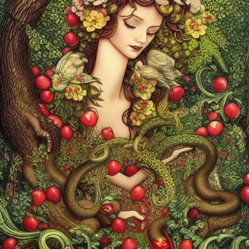 Eve and the Apple: A Lacombe-Style Illustration