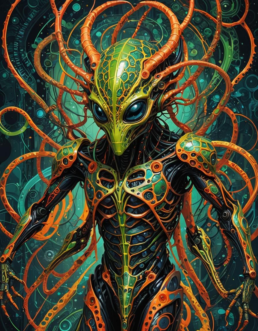 Abstract Anthropomorphic Serpentipede in Complementary Color...