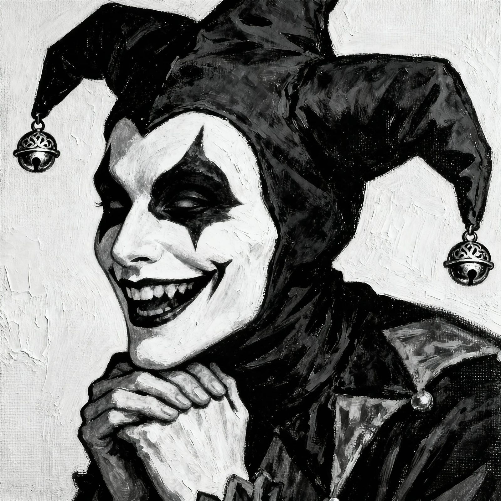 Macabre Jester's Sinister Smile in Close-Up