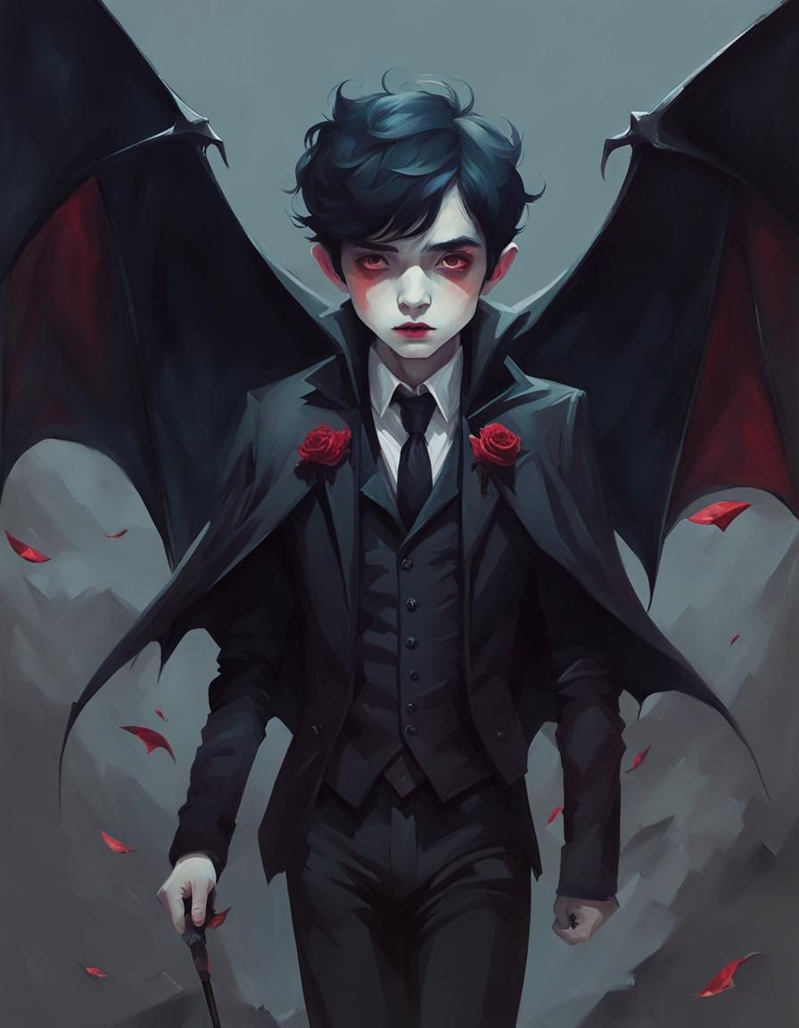 Cute Little Vampire Boy in Lo-fi Illustration