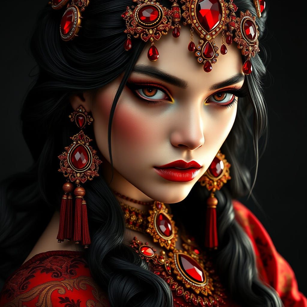 Regal Renaissance Beauty with Dramatic Makeup
