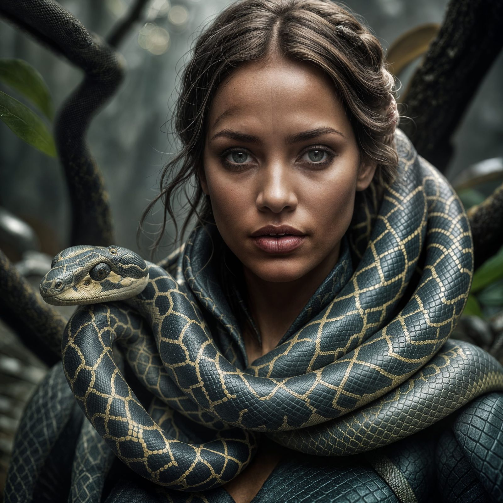 Eve and the Serpent: Hyperrealistic Depiction