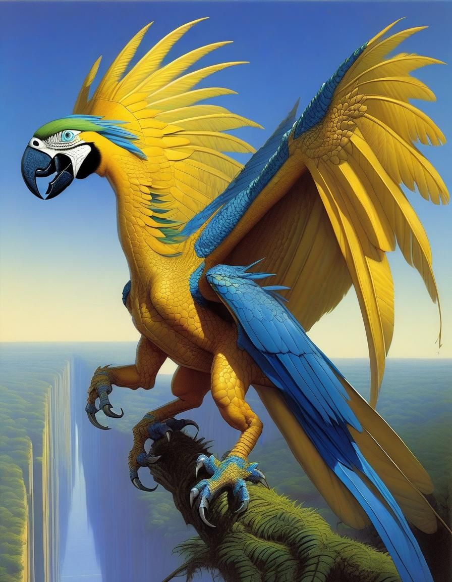 Macaw Dragon: Sci-Fi Surrealism in Whelan Style