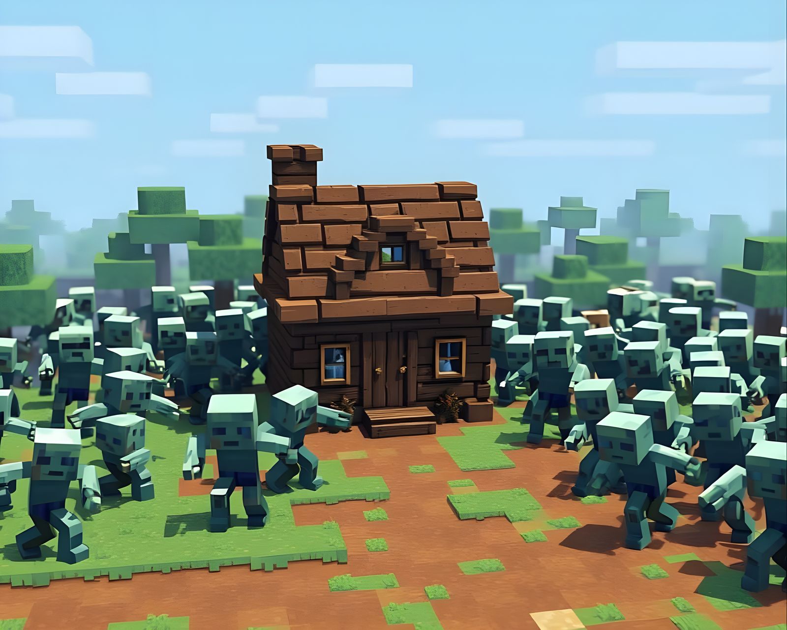 Blocky Pixel Art Zombie Apocalypse in Minecraft
