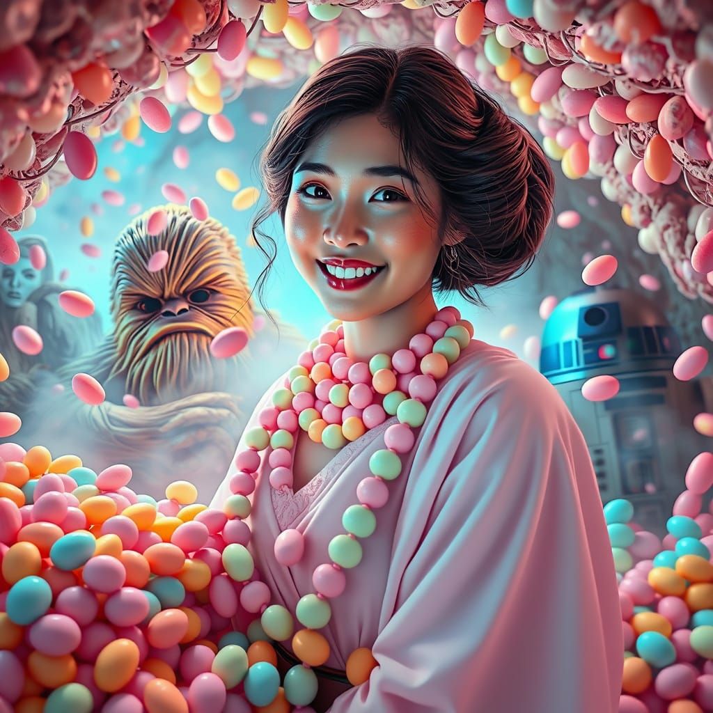 Surreal Princess Leia with Pastel Candy Chewbacca