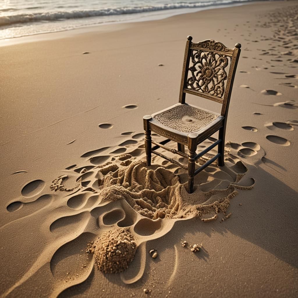 Hyper-Realistic Sand Chair on a Beach