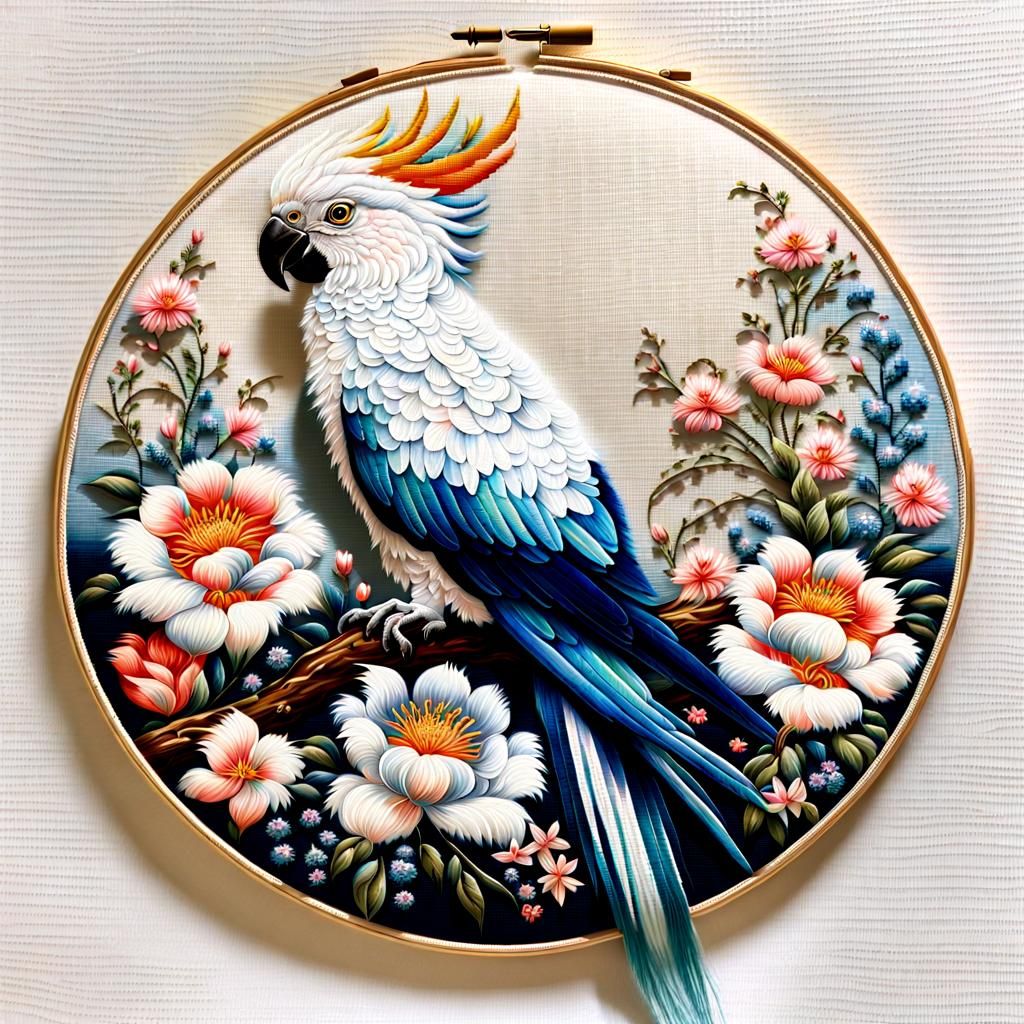 Bird on Moon Tapestry with Floral Details