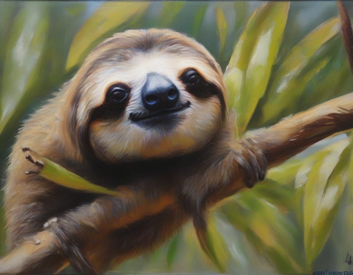 Surreal Oil Painting of a Relaxed Sloth