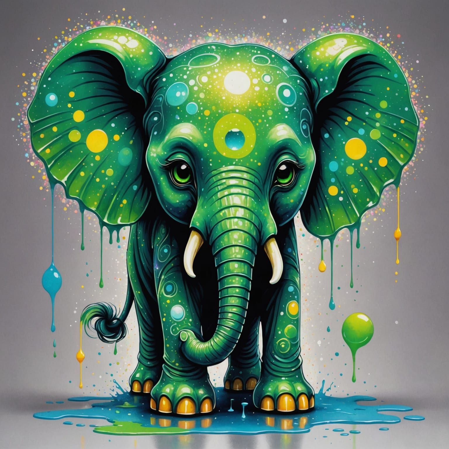 Pointillist Ghost Elephant with Chibi Eyes