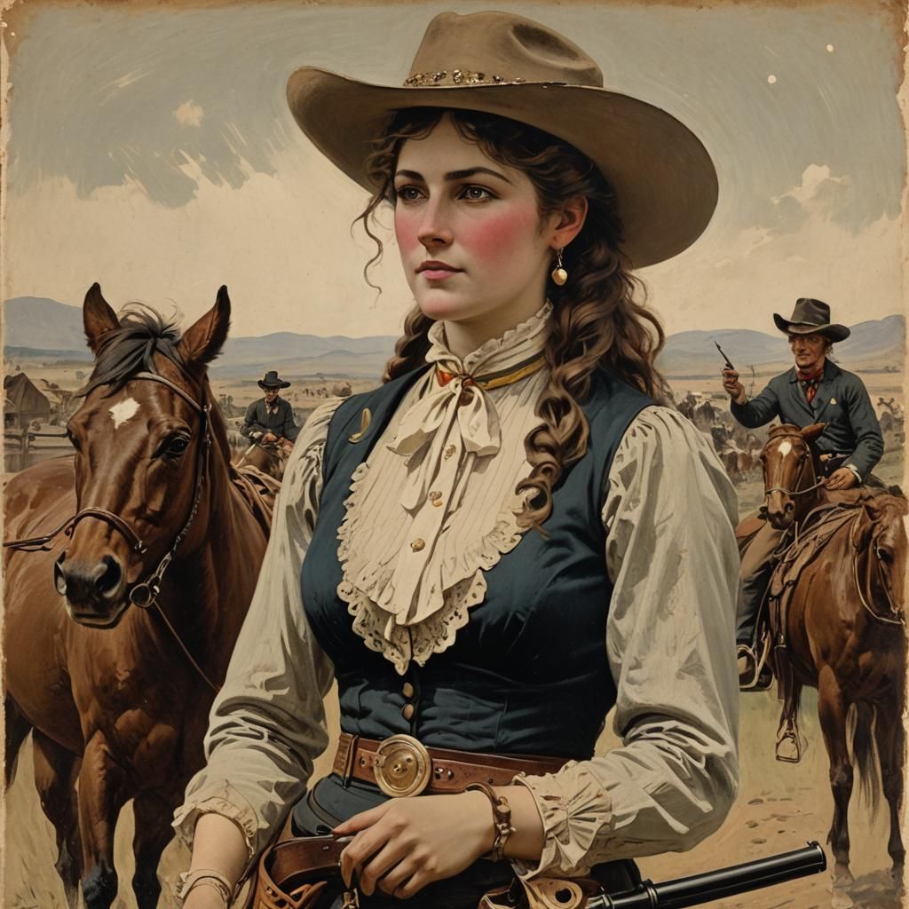 Annie Oakley: Wild West Cowgirl in Pulp Art Style